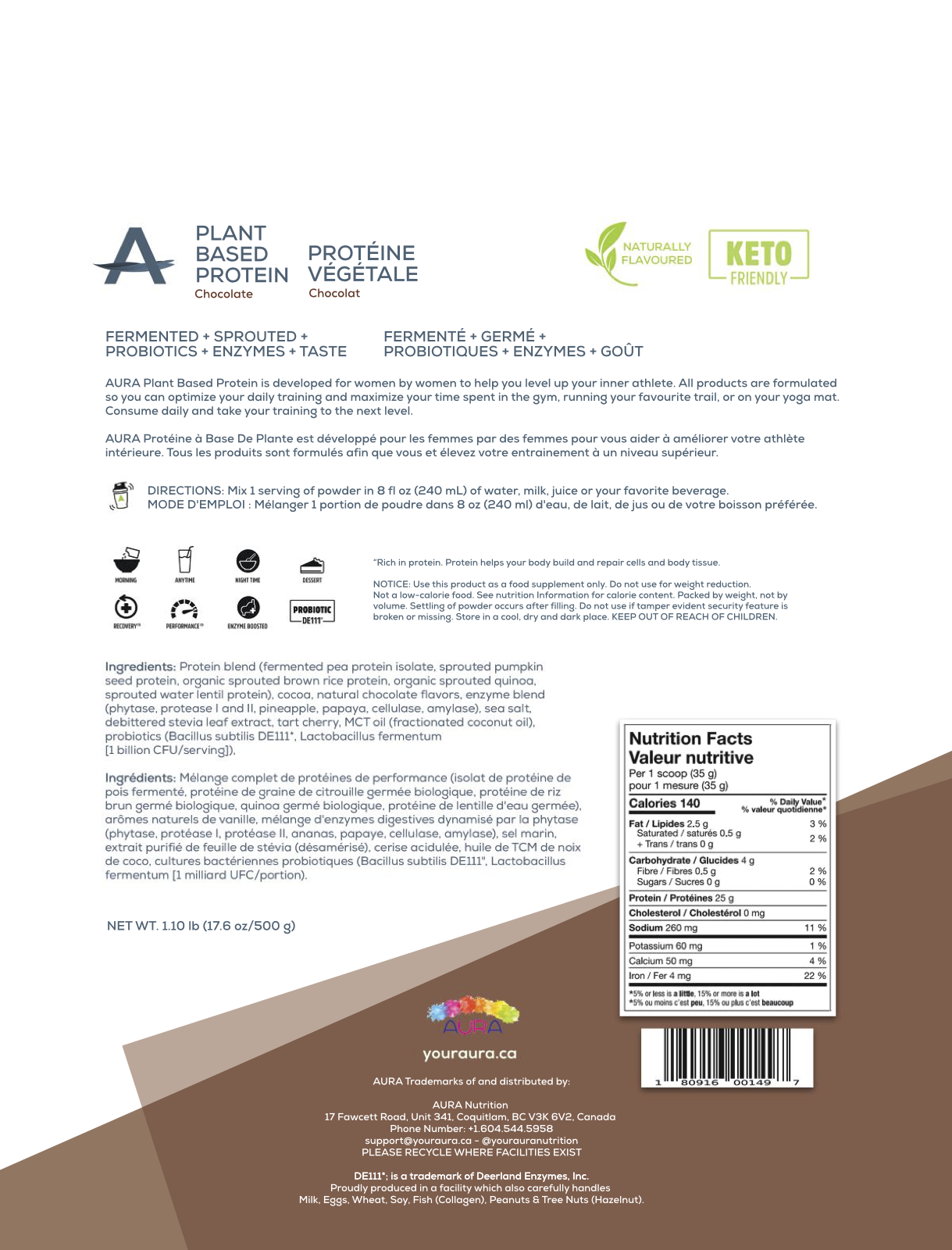 Chocolate Plant Based Protein Powder 500g - Essential Amino Acids, BCAA’s - Vegan, Zero Sugar